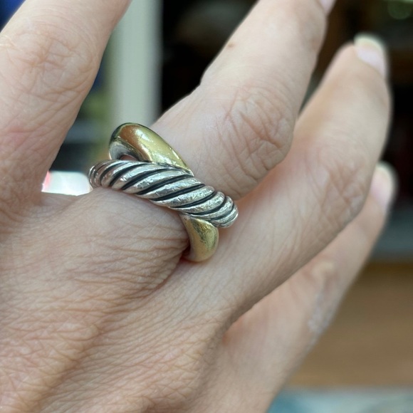 Silver and Gold Twisted Rope Ring - Picture 2 of 8